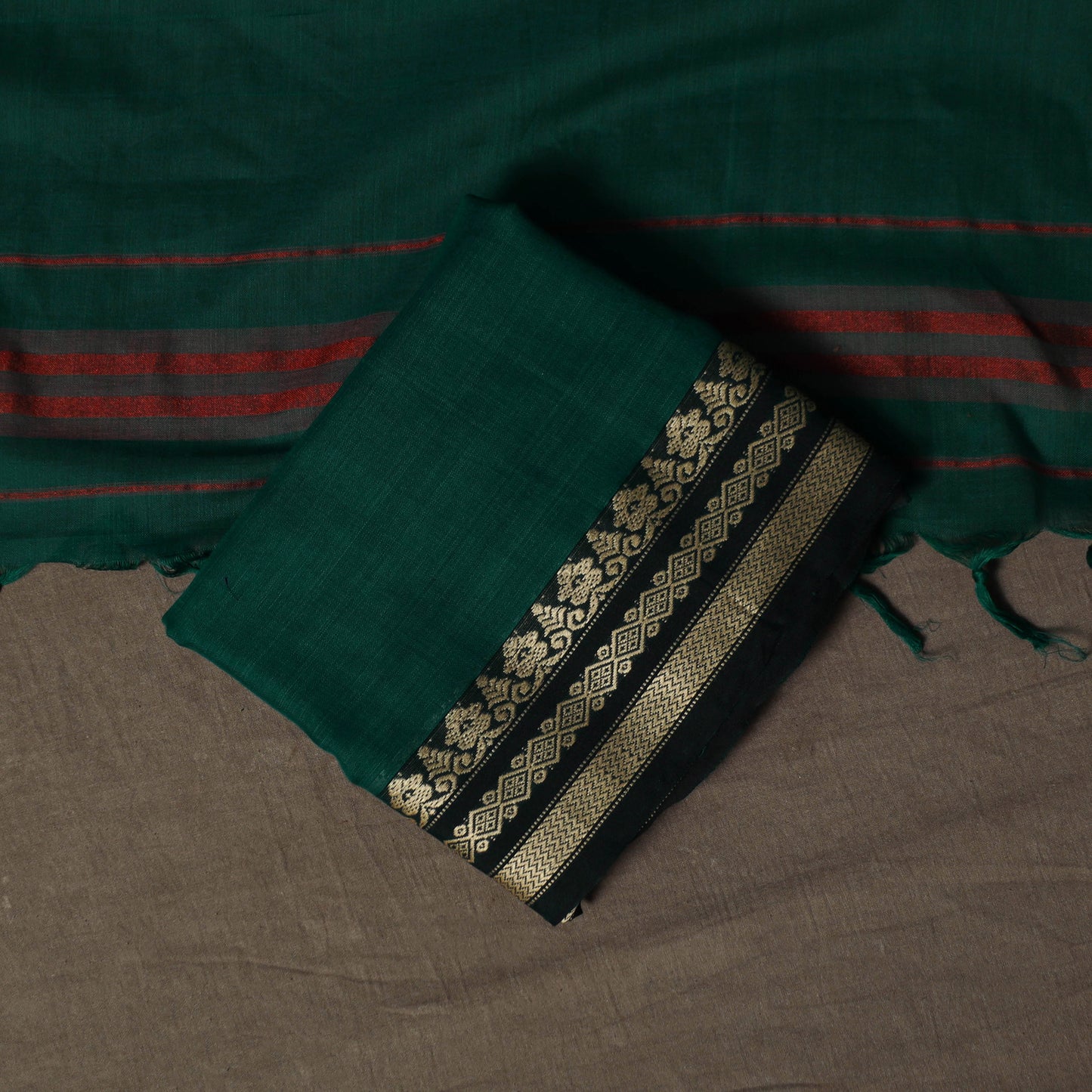Dharwad Mercerised Cotton 3pc Unstitched Dress Material Suit Set with Woven Border 34