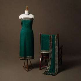 Dharwad Mercerised Cotton 3pc Unstitched Dress Material Suit Set with Woven Border 35