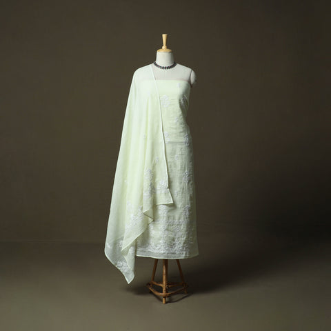 Lucknowi Hand Embroidered Kota Doria Cotton Chikankari 2pc Unstitched Dress Material 128