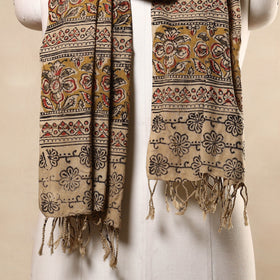 Yellow Kalamkari Print Handloom Cotton Mangalagiri Stole