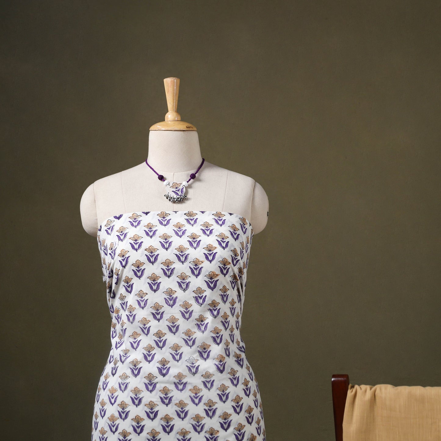 Designer! Block Print Cotton Dress Material with Jewellery Set 