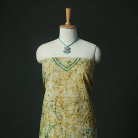 Yellow - Hand Embroidered Batik Block Print Cotton 2pc Unstitched Dress Material Kurta Set with Jewellery 10