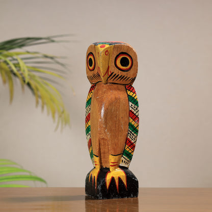 Owl - Traditional Burdwan Wood Craft Handpainted Sculpture (Medium) 65