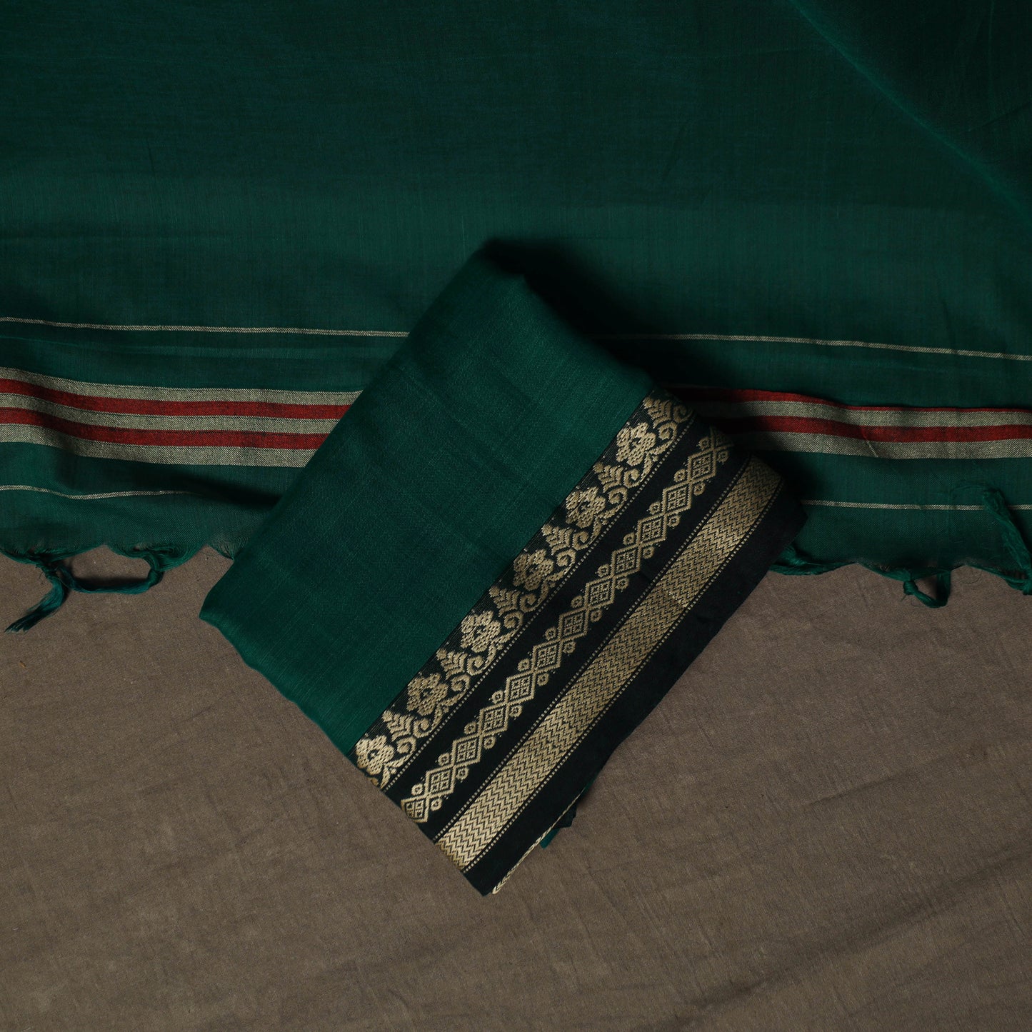 Dharwad Mercerised Cotton 3pc Unstitched Dress Material Suit Set with Woven Border 35