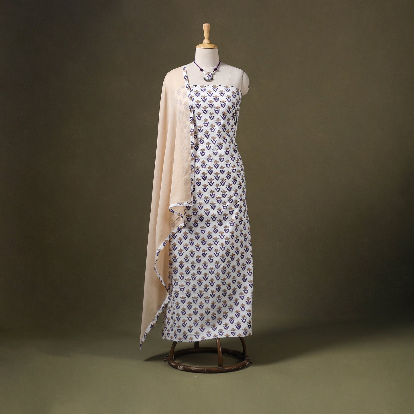 Designer! Block Print Cotton Dress Material with Jewellery Set 