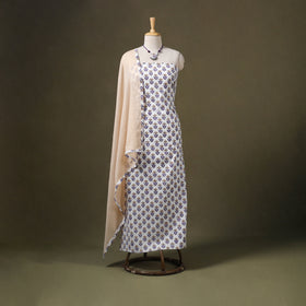 Designer! Block Print Cotton Dress Material with Jewellery Set 