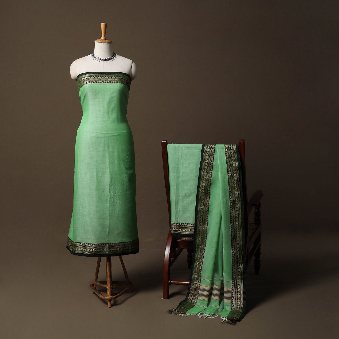 Dharwad Mercerised Cotton 3pc Unstitched Dress Material Suit Set with Woven Border 36