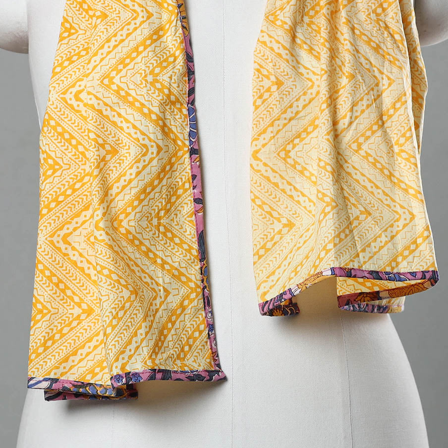 Yellow - sanganeri cotton stole 01 - handcrafted