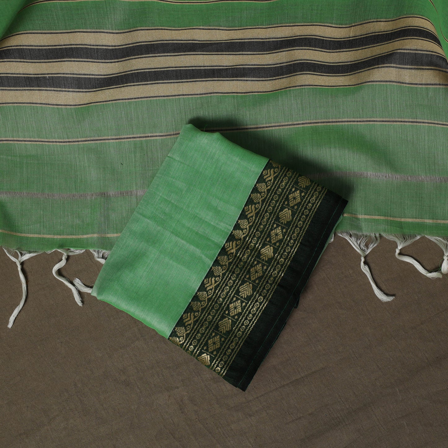 Dharwad Mercerised Cotton 3pc Unstitched Dress Material Suit Set with Woven Border 36