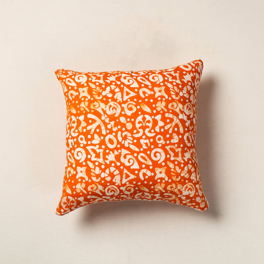 Orange - Hand Batik Printed Cotton Cushion Cover (16 x 16 in)