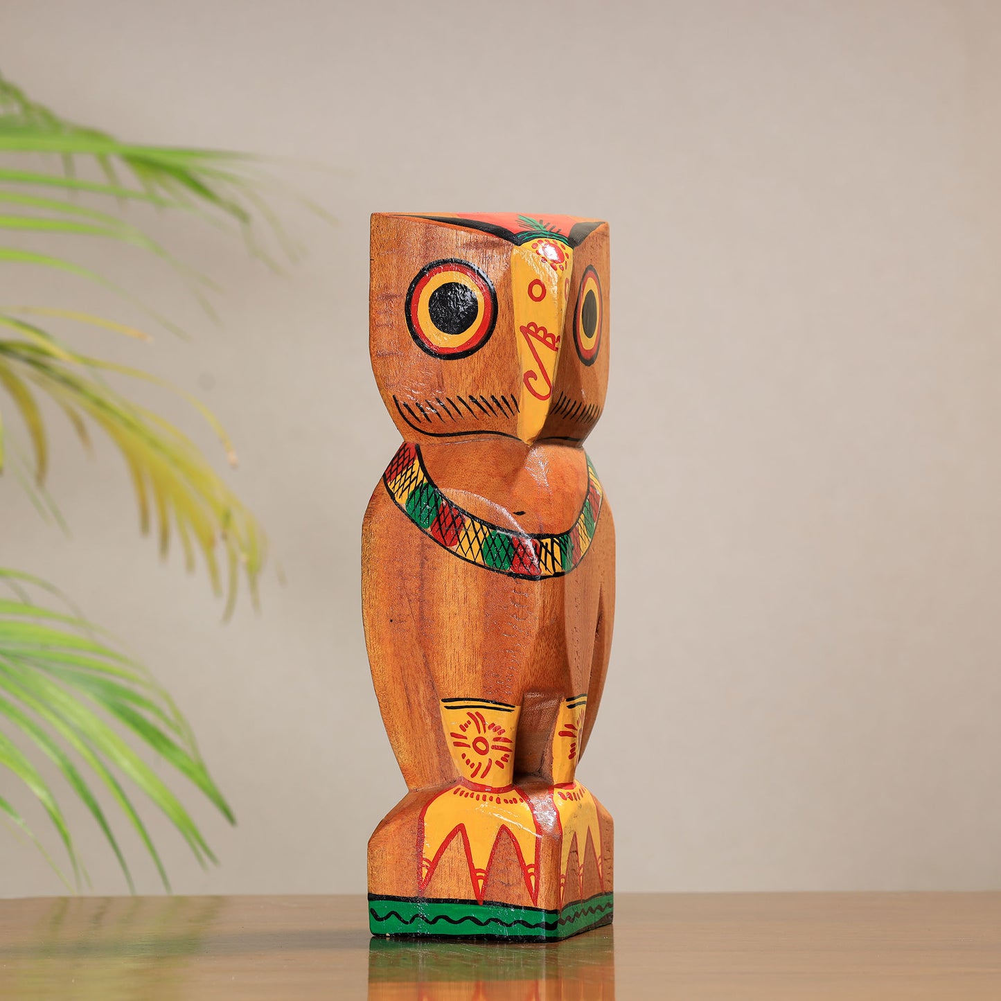 Owl - Traditional Burdwan Wood Craft Handpainted Sculpture (Medium) 72