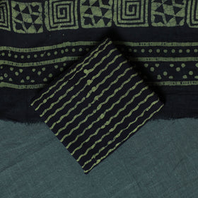 Kutch Hand Block Batik Print Cotton 3pc Unstitched Dress Material Suit Set 13