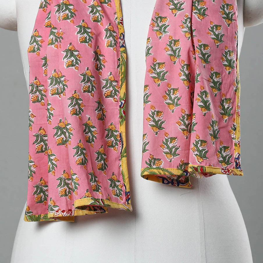 Pink - Sanganeri Block Print Cotton Stole 03