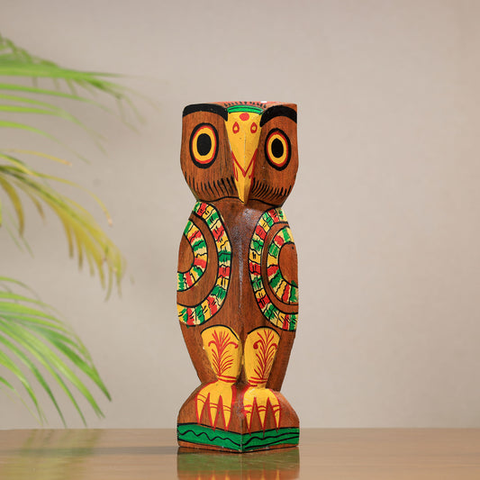 Owl - Traditional Burdwan Wood Craft Handpainted Sculpture (Small) 70
