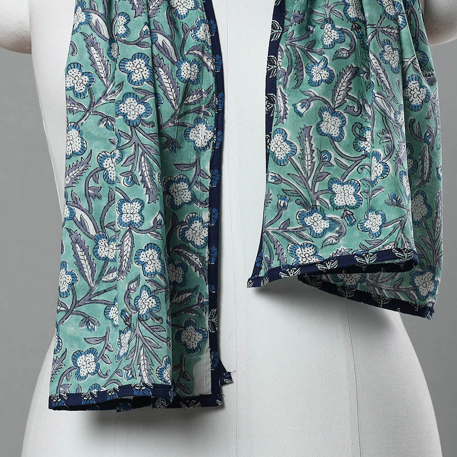 Green - Sanganeri Block Print Cotton Stole 05