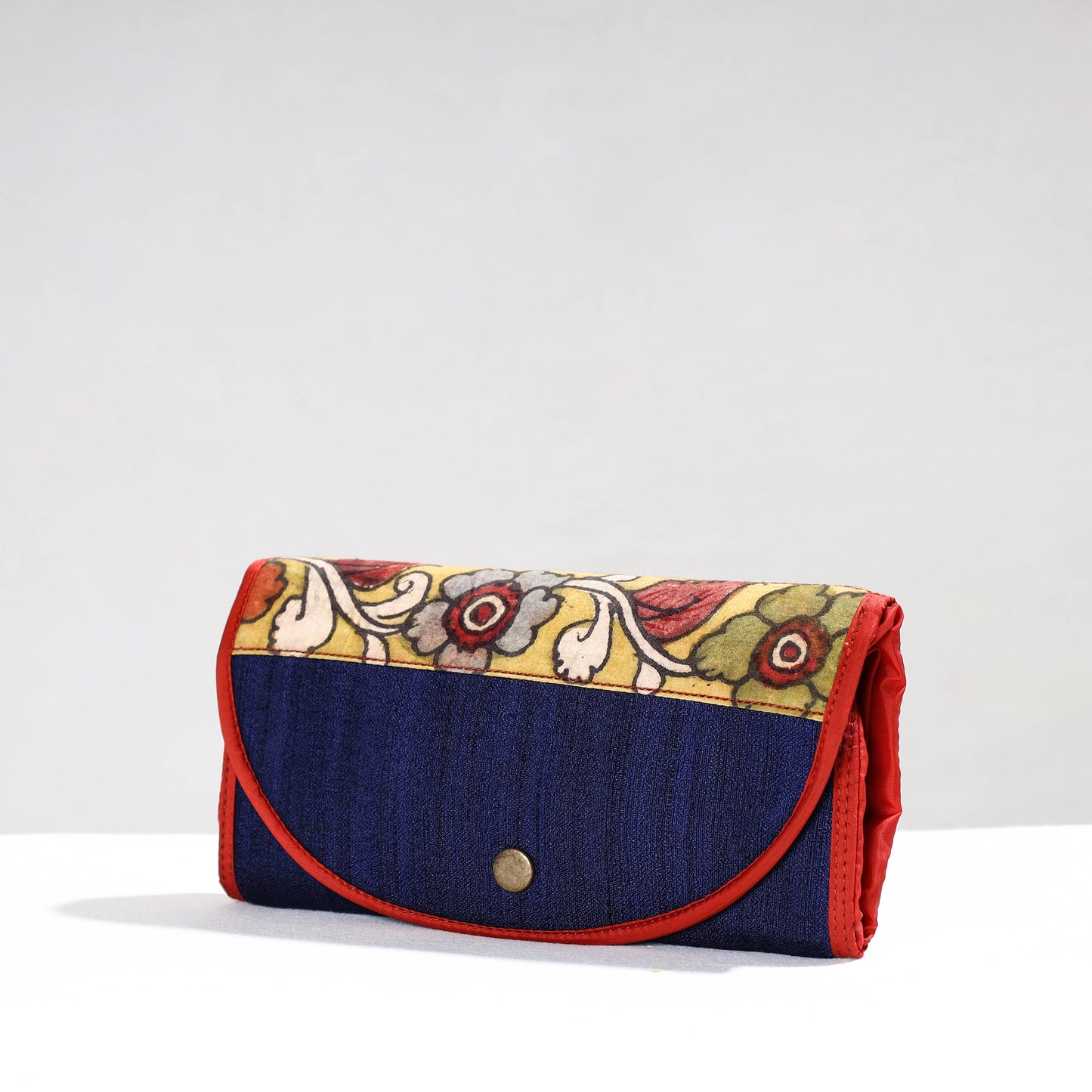 Handpainted Kalamkari Natural Dyed Ghicha Silk Clutch Jhola Bag