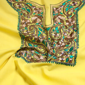  Yellow 2pc Kashida Hand Embroidery Cotton Dress Material