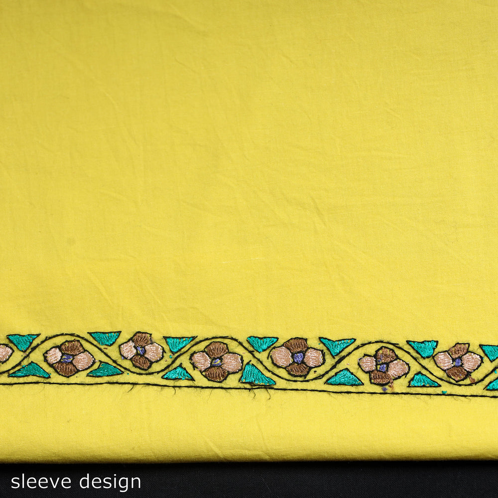 Yellow - 2pc Kashida Hand Embroidery Cotton Dress Material 49