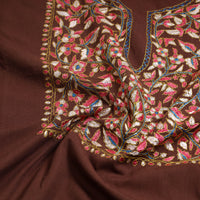 Brown - 2pc Kashida Hand Embroidery Cotton Dress Material 50