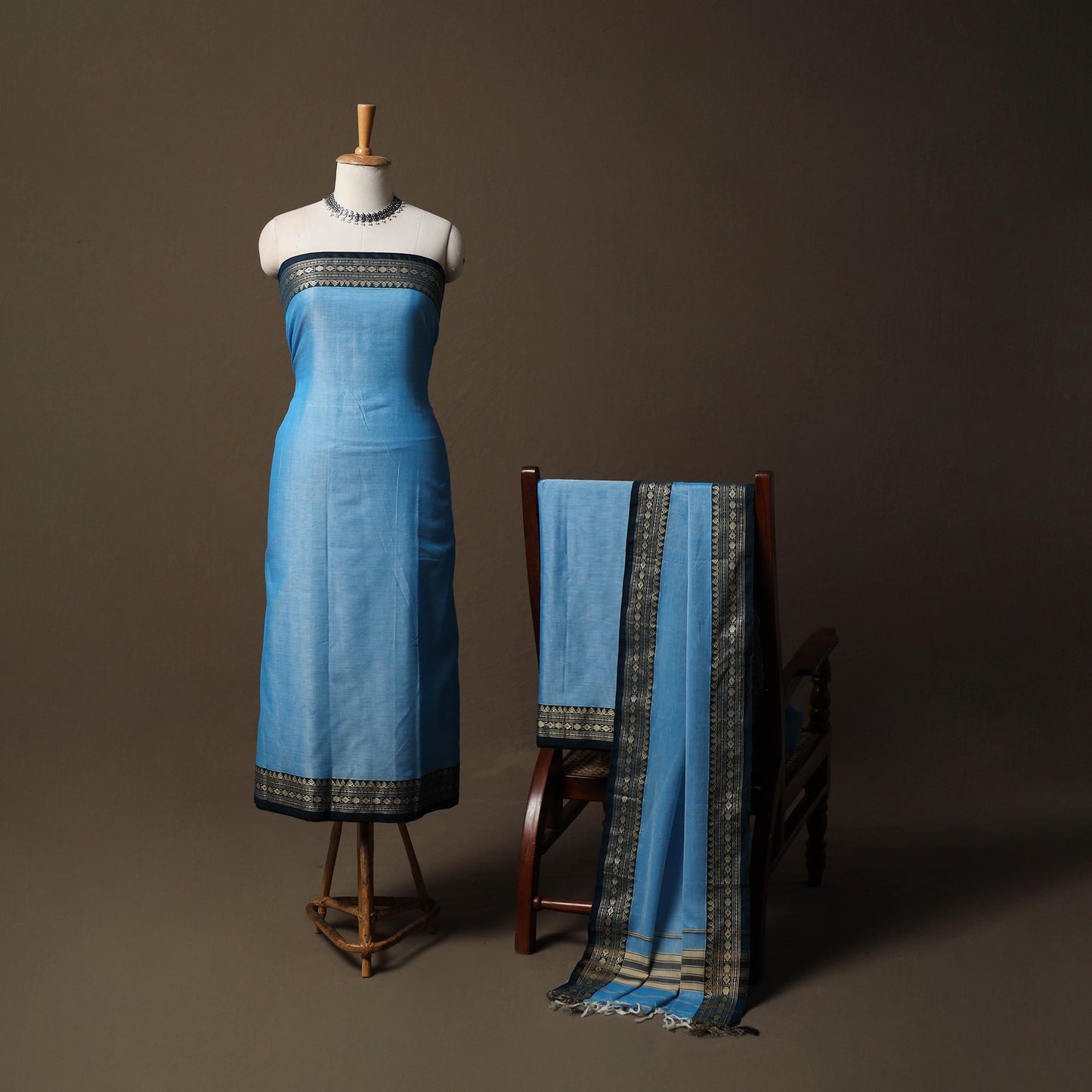Dharwad Mercerised Cotton 3pc Unstitched Dress Material Suit Set with Woven Border 40