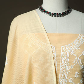 Lucknowi Hand Embroidered Kota Doria Cotton Chikankari 2pc Unstitched Dress Material 126