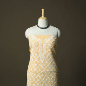 Lucknowi Hand Embroidered Kota Doria Cotton Chikankari 2pc Unstitched Dress Material 126