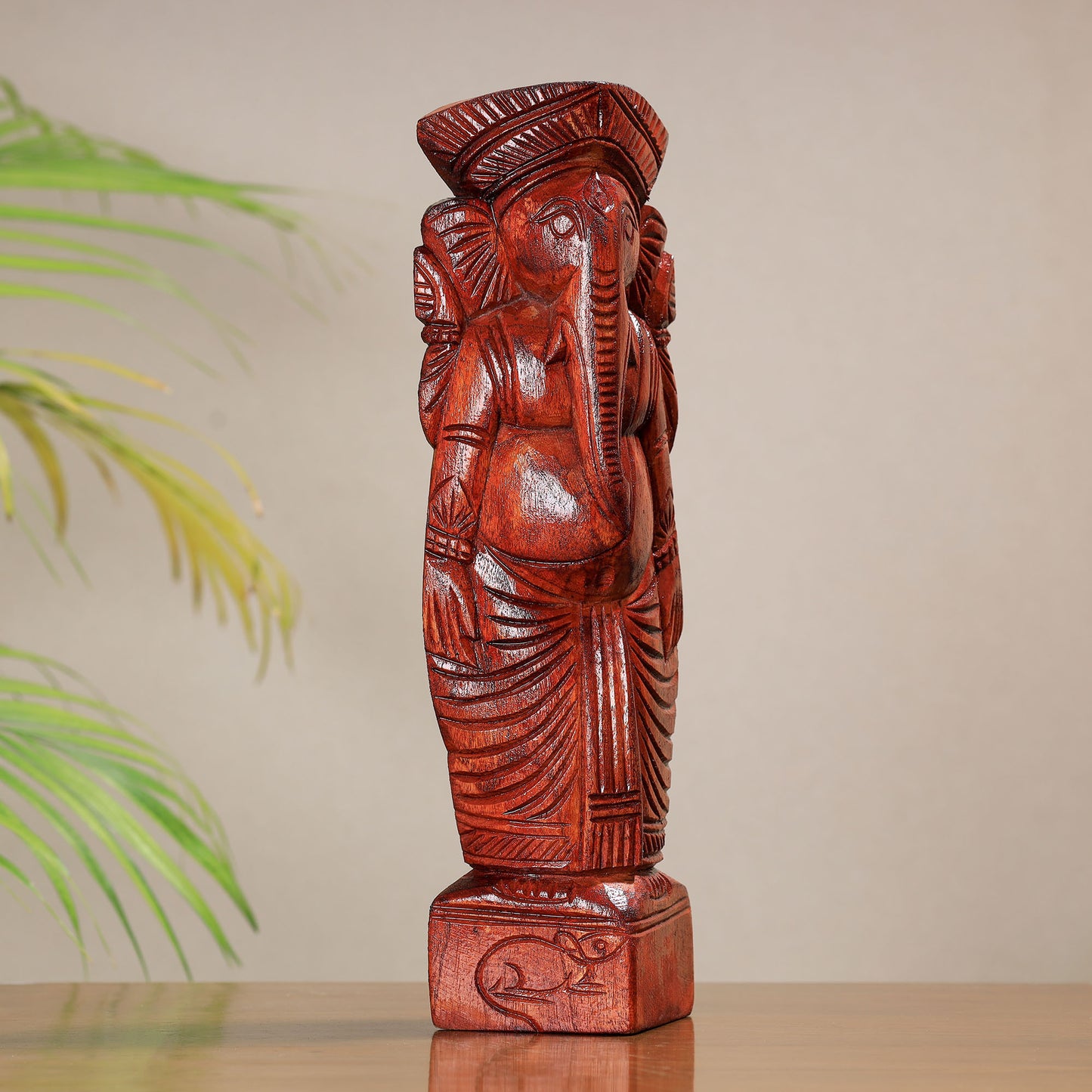 Lord Ganesha - Traditional Burdwan Wood Craft Sculpture (12 in) 62