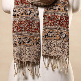 Beige Kalamkari Print Handloom Cotton Mangalagiri Stole