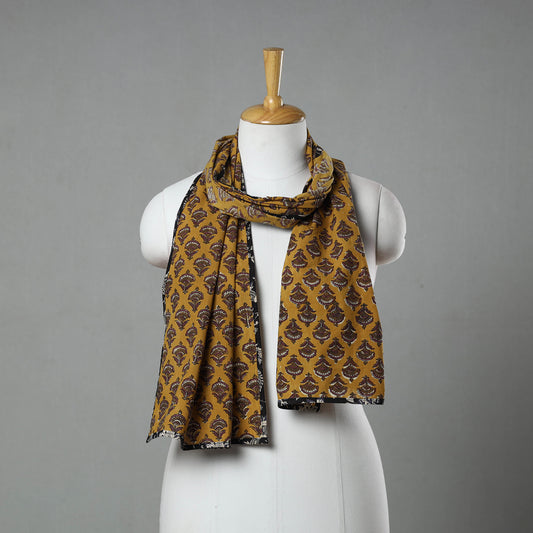 Yellow - Sanganeri Block Print Cotton Stole 11