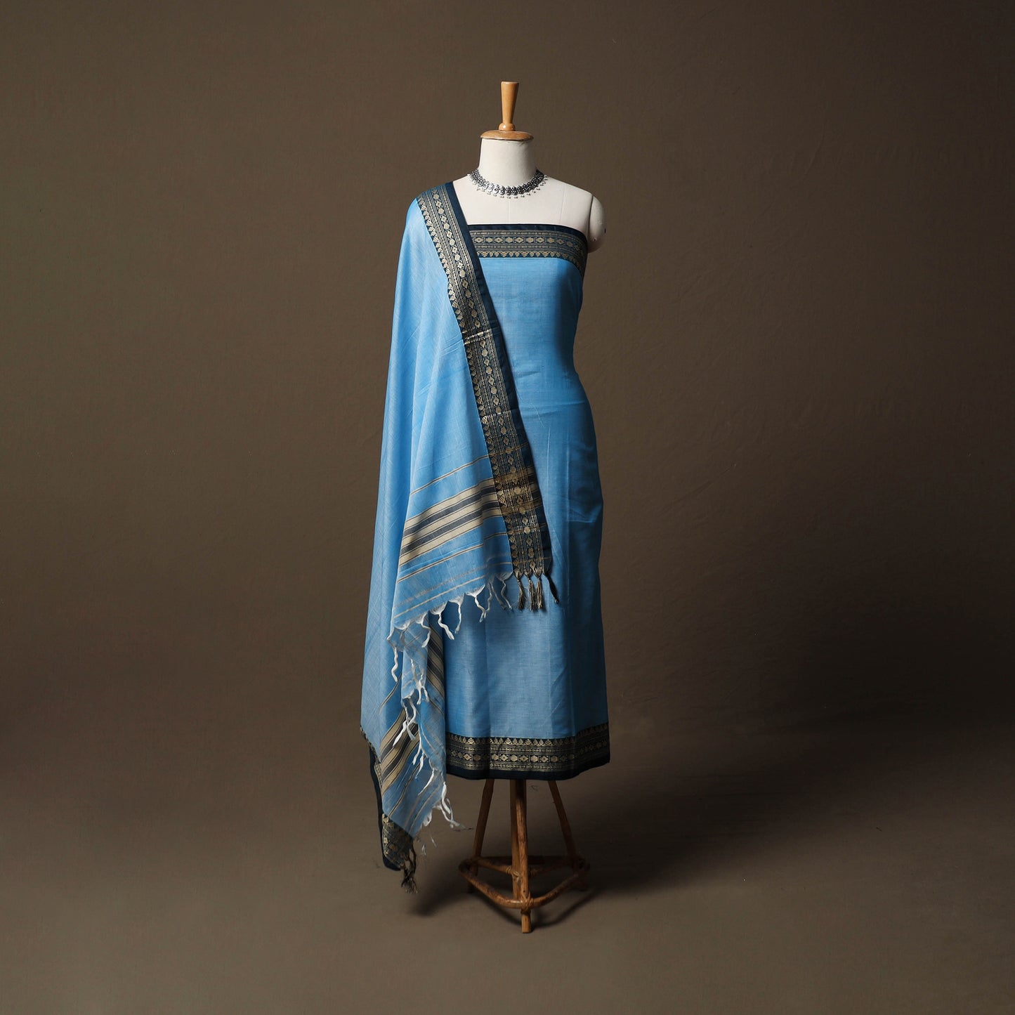 Dharwad Mercerised Cotton 3pc Unstitched Dress Material Suit Set with Woven Border 40