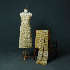 Kutch Hand Block Batik Print Cotton 3pc Unstitched Dress Material Suit Set 15