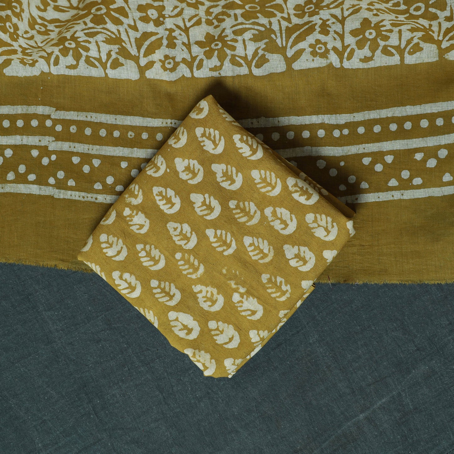 Kutch Hand Block Batik Print Cotton 3pc Unstitched Dress Material Suit Set 15