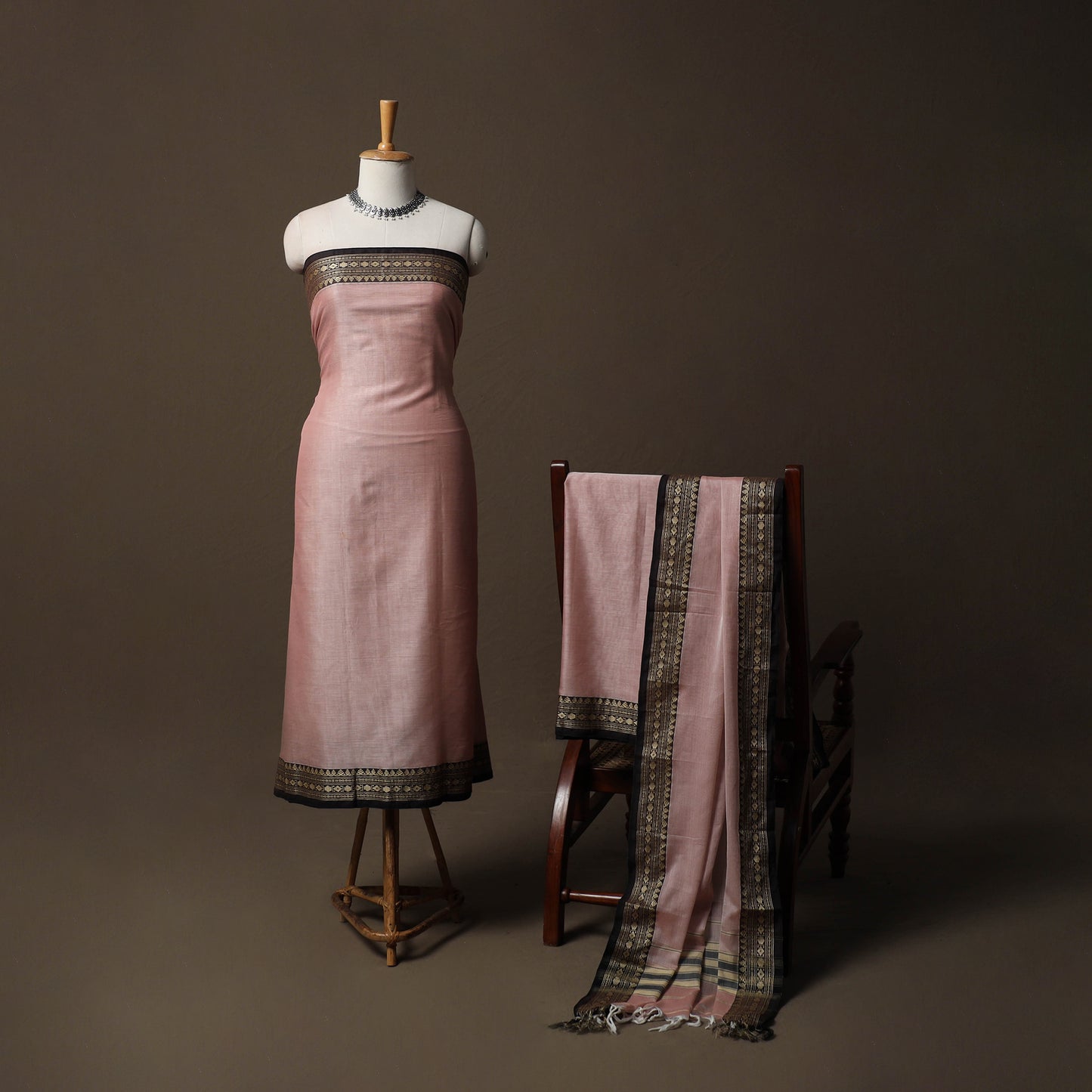 Dharwad Mercerised Cotton 3pc Unstitched Dress Material Suit Set with Woven Border 41