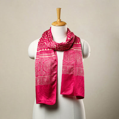 Pink - Mashru Silk Printed Ajrakh Stole 02