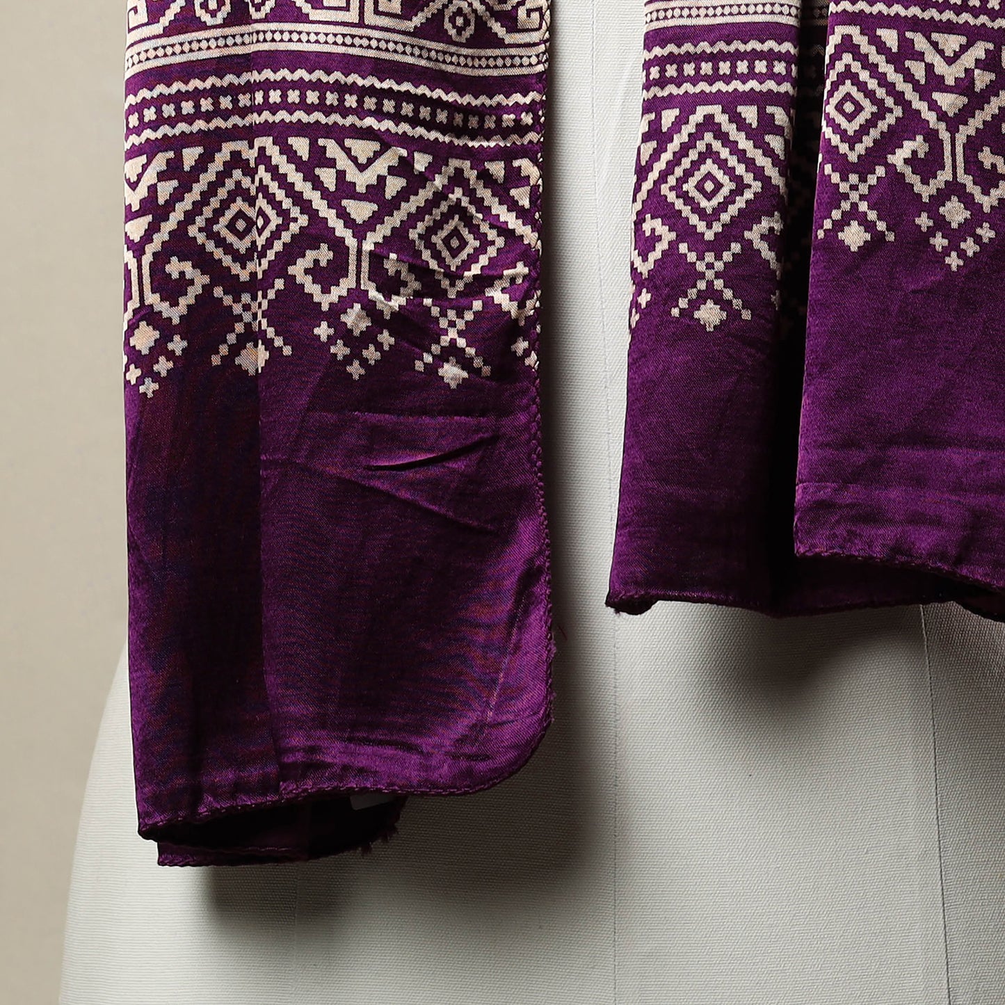 Purple - Mashru Silk Printed Ajrakh Stole 03