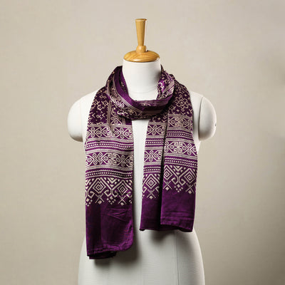 Purple - Mashru Silk Printed Ajrakh Stole 03