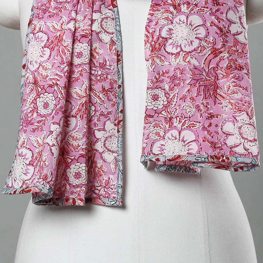 Pink - Sanganeri Block Print Cotton Stole 17