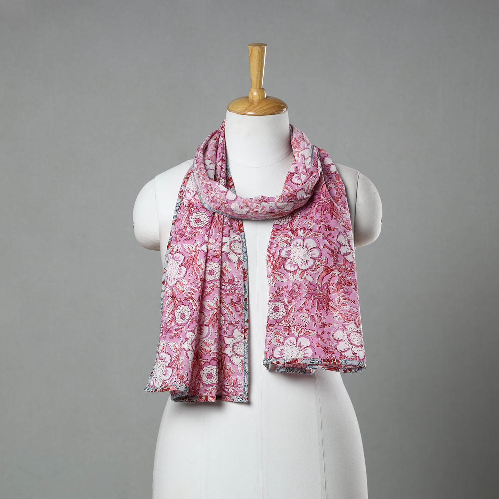 Pink - Sanganeri Block Print Cotton Stole 17