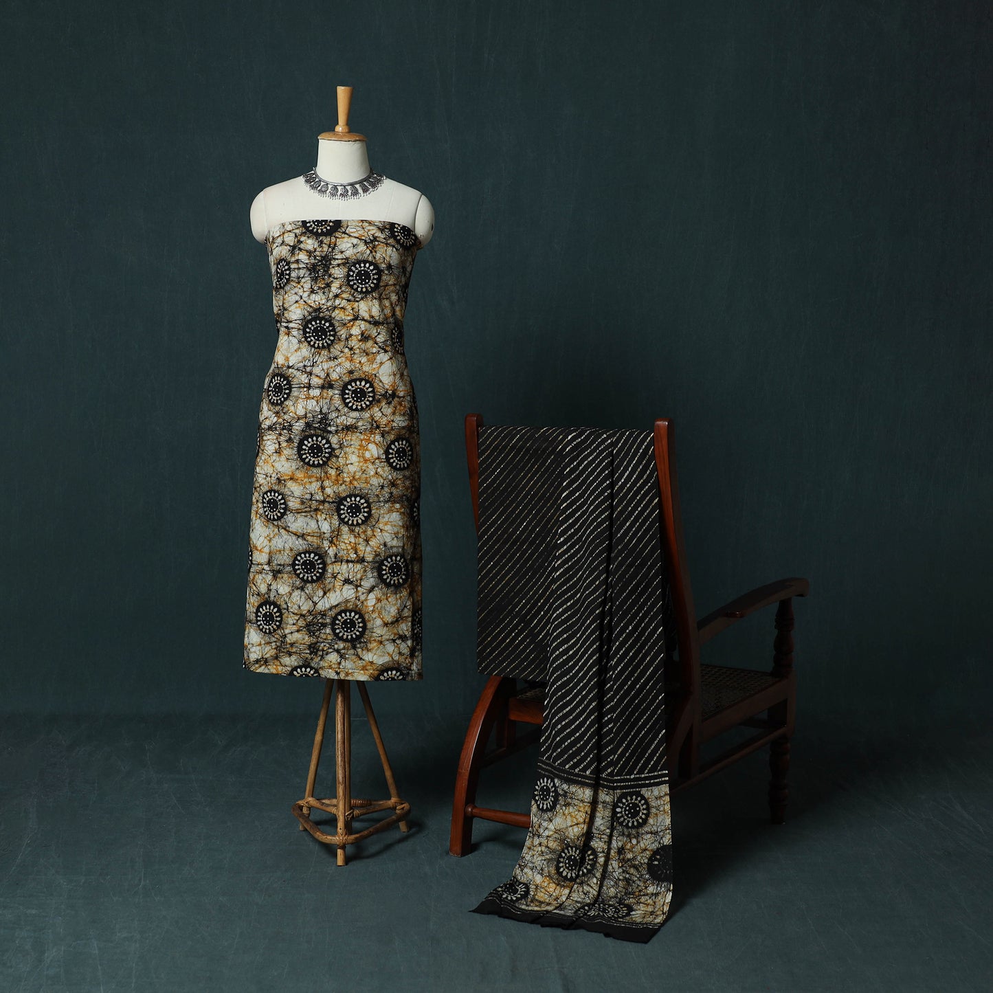 Kutch Hand Block Batik Print Cotton 3pc Unstitched Dress Material Suit Set 16