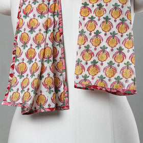 Yellow - sanganeri cotton stole 18 - handcrafted