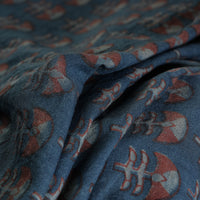 Blue - Pure Wool Handloom Akola Print Fabric 01