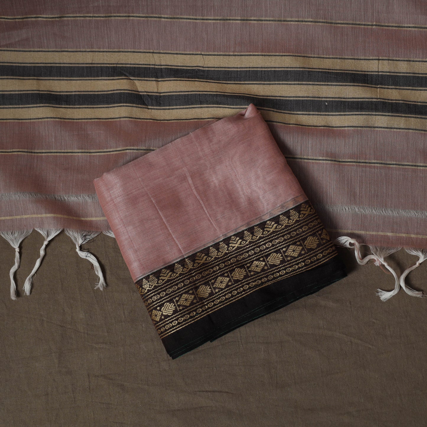 Dharwad Mercerised Cotton 3pc Unstitched Dress Material Suit Set with Woven Border 41