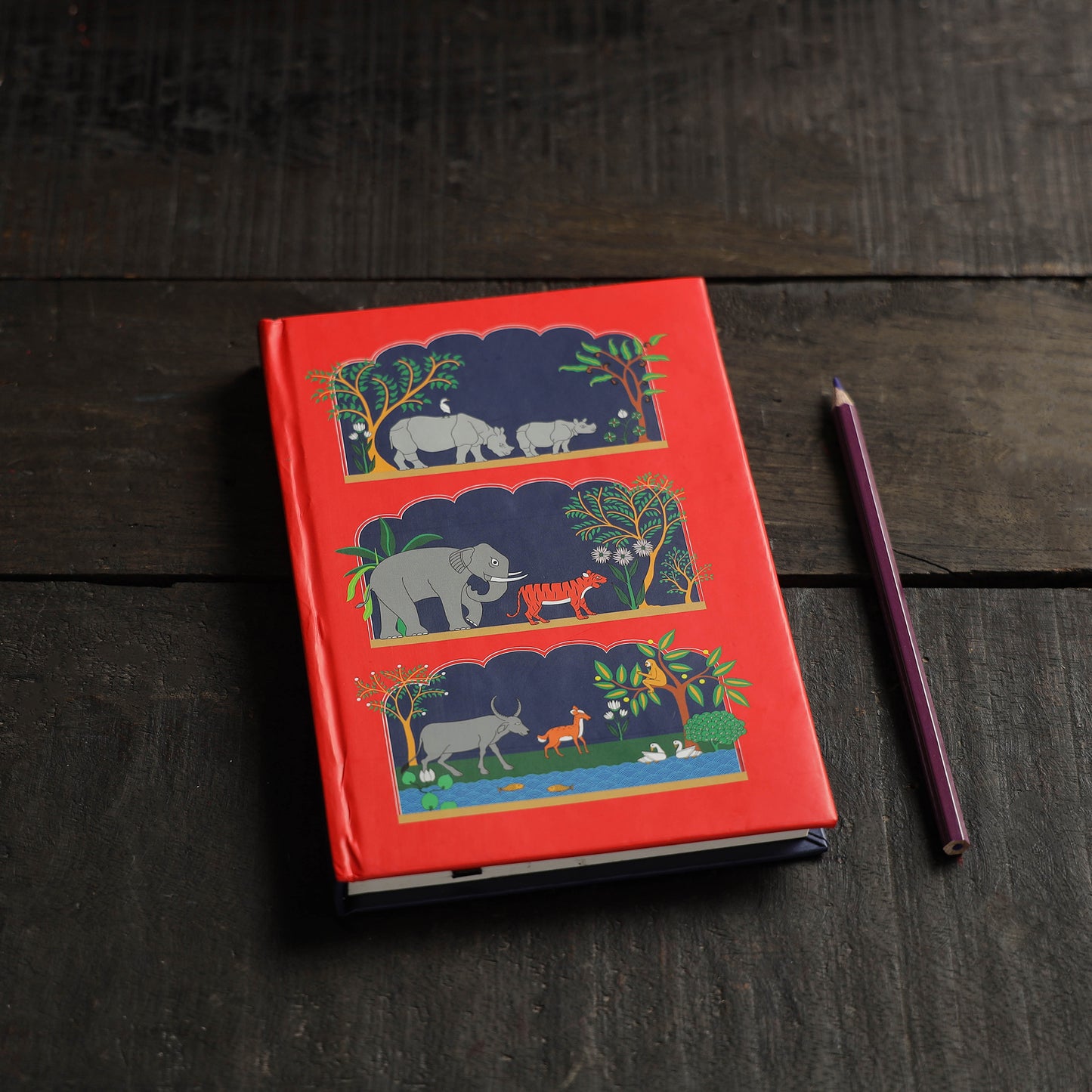 Red - Big Five of Kaziranga Handmade Notebook