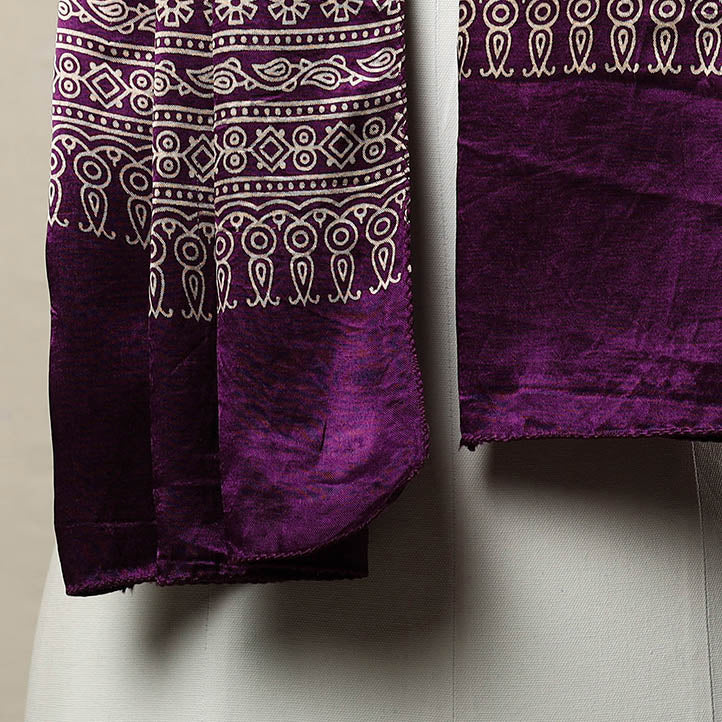 Purple - Mashru Silk Printed Ajrakh Stole 05