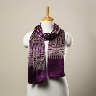 Purple - Mashru Silk Printed Ajrakh Stole 05