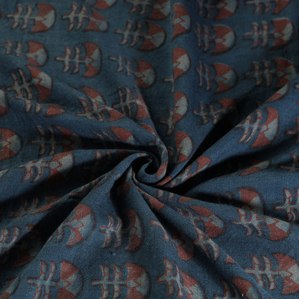 Blue - Pure Wool Handloom Akola Print Fabric 01