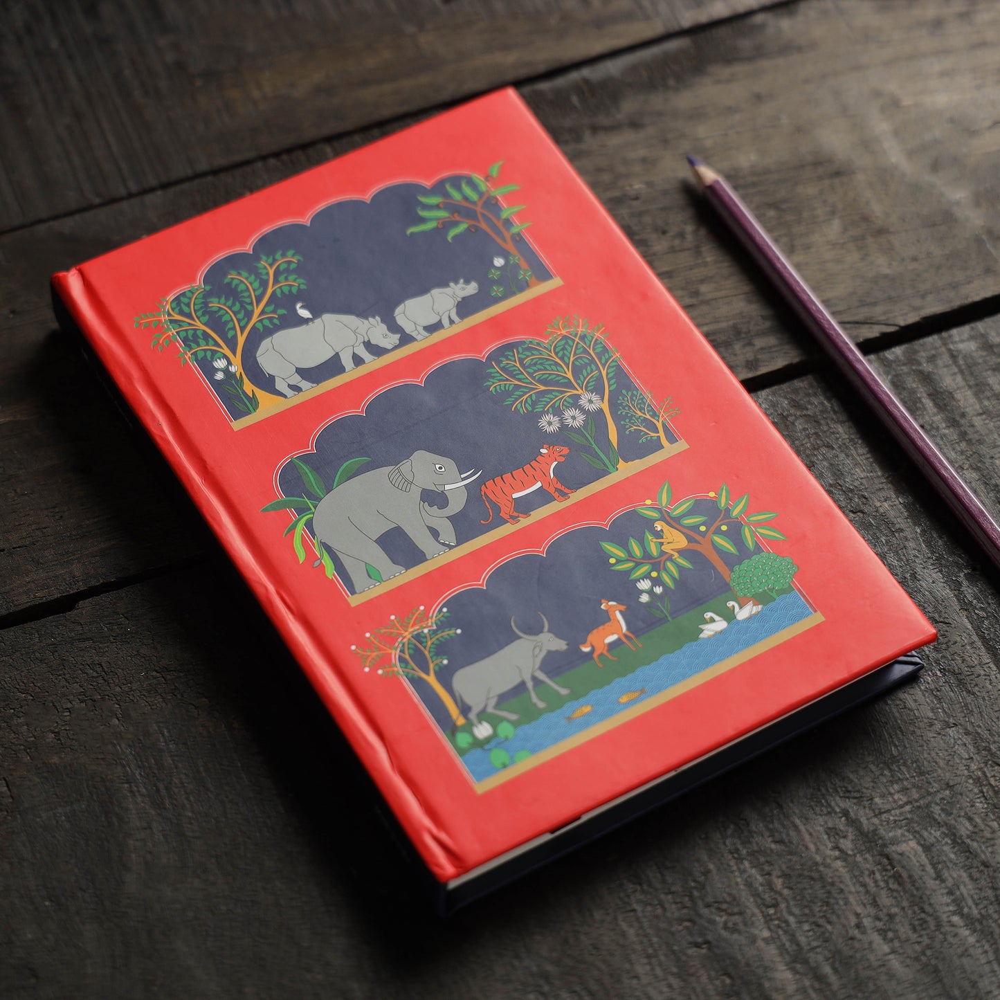 Red - Big Five of Kaziranga Handmade Notebook