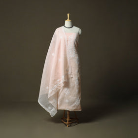 Lucknowi Hand Embroidered Kota Doria Cotton Chikankari 2pc Unstitched Dress Material 124