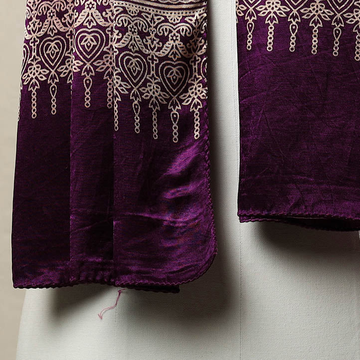 Purple - Mashru Silk Printed Ajrakh Stole 08