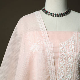 Lucknowi Hand Embroidered Kota Doria Cotton Chikankari 2pc Unstitched Dress Material 124